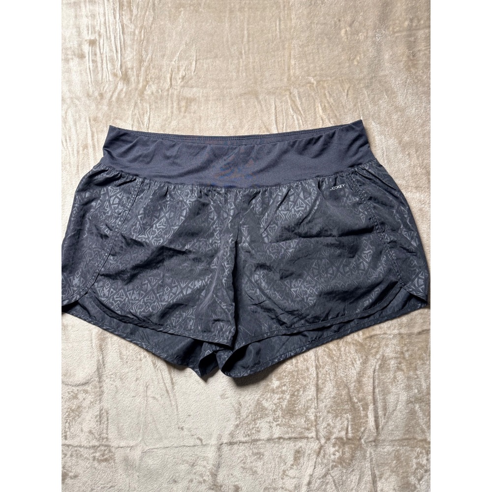 Jockey Womens Black Geometric Pattern Athletic Running Shorts Size Large L